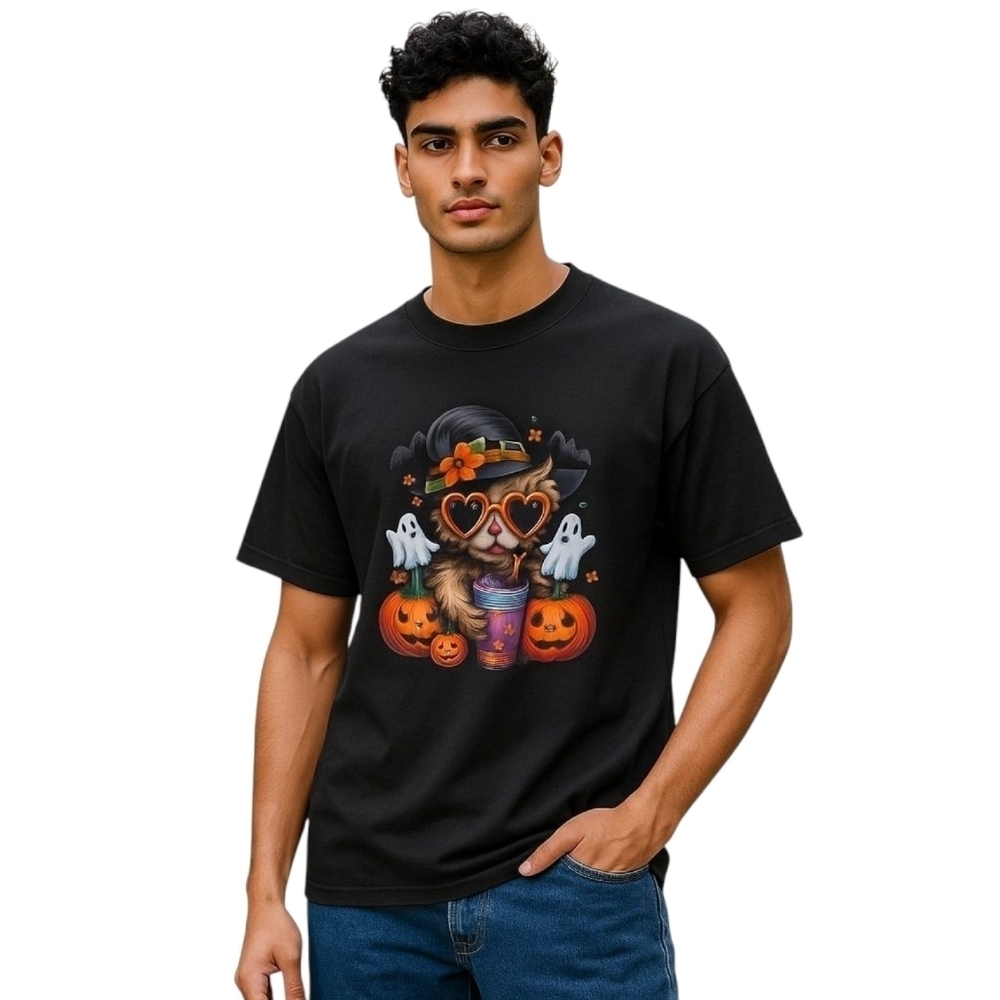 Highland Cow Halloween Witch T Shirt Cute Ghosts Pumpkins Fall Graphic Unisex - Picture 2 of 5
